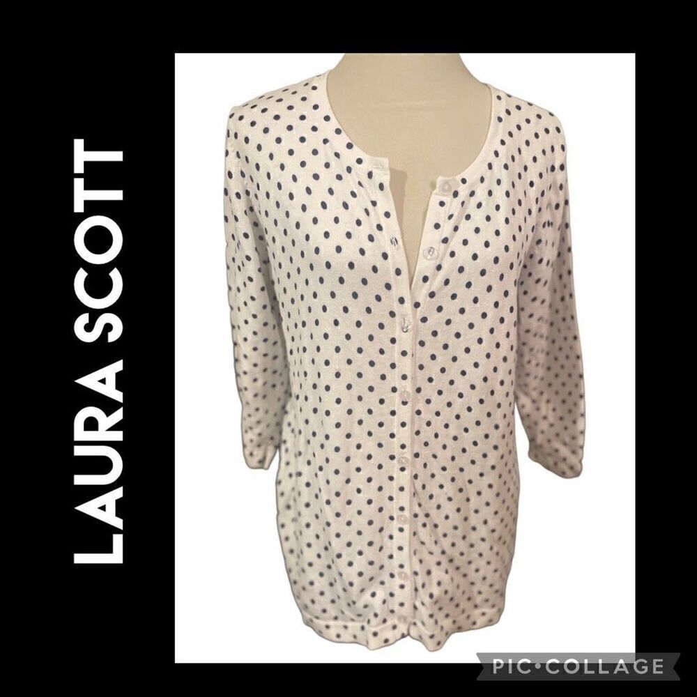 Laura Scott Lightweight White with Black Polka Dots Long Sleeve 100% Cotton Card